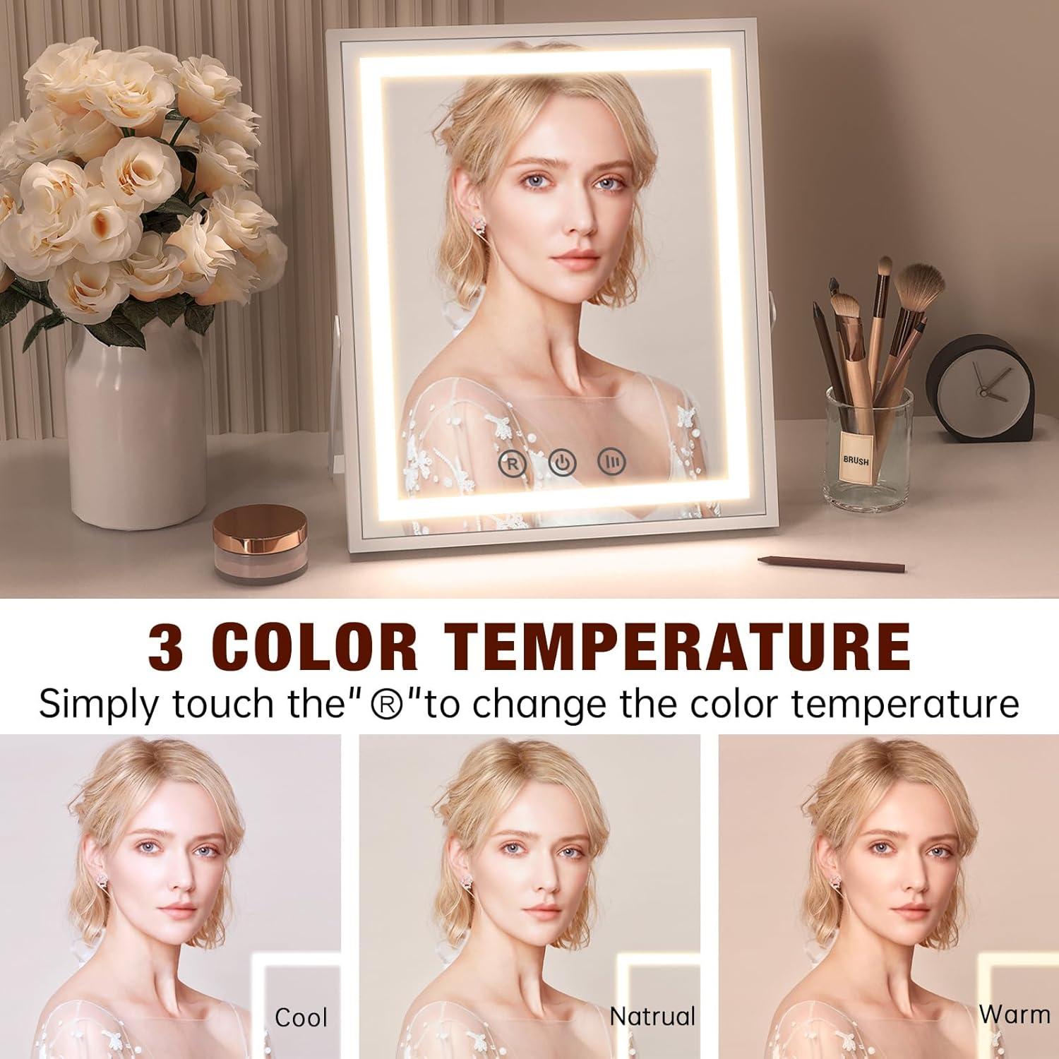 imageFUNTOUCH Hollywood Vanity Mirror with Lights 10x12 Memory Makeup Mirror with 3 Color Modes Tabletop Vanity Lighted Mirror with Smart Touch Control Gifts for Christmas Housewarming Gifts