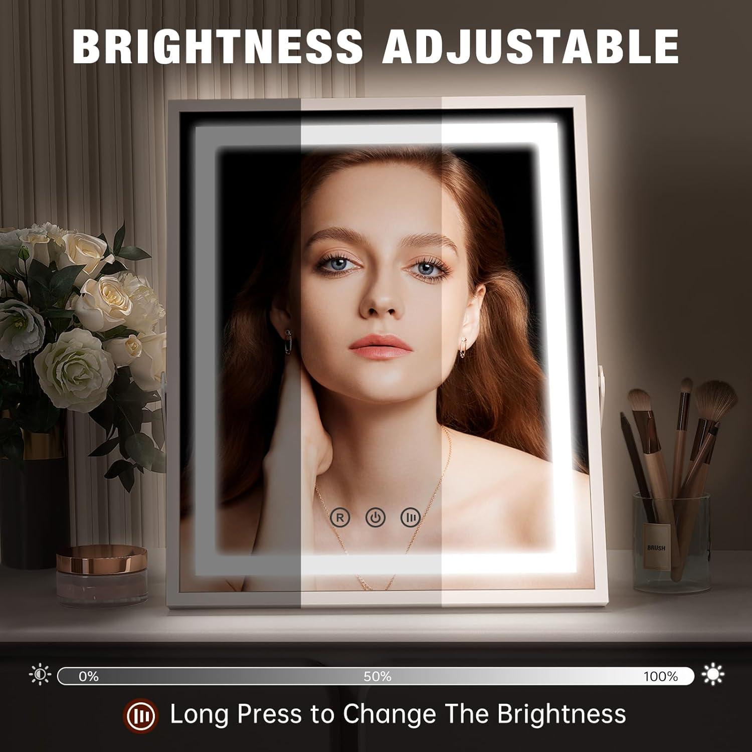 imageFUNTOUCH Hollywood Vanity Mirror with Lights 10x12 Memory Makeup Mirror with 3 Color Modes Tabletop Vanity Lighted Mirror with Smart Touch Control Gifts for Christmas Housewarming Gifts