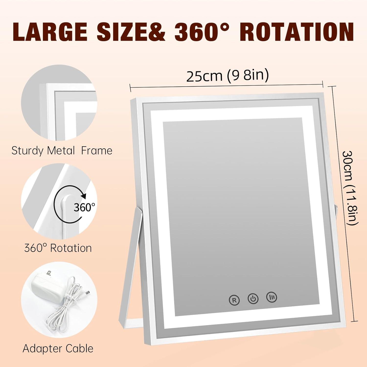 imageFUNTOUCH Hollywood Vanity Mirror with Lights 10x12 Memory Makeup Mirror with 3 Color Modes Tabletop Vanity Lighted Mirror with Smart Touch Control Gifts for Christmas Housewarming Gifts