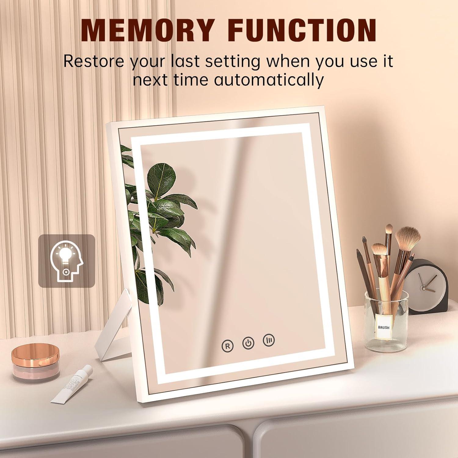 imageFUNTOUCH Hollywood Vanity Mirror with Lights 10x12 Memory Makeup Mirror with 3 Color Modes Tabletop Vanity Lighted Mirror with Smart Touch Control Gifts for Christmas Housewarming Gifts