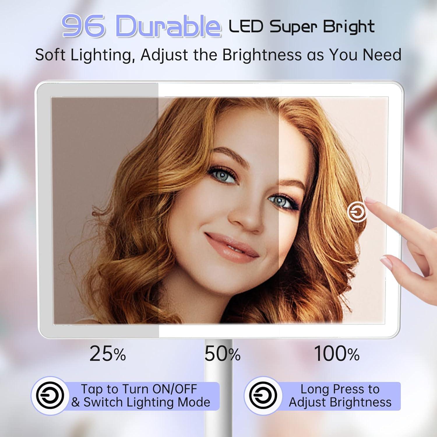 imageFUNTOUCH Rechargeable Lighted Mirrors for Makeup 2000mAh 10X Magnification3 Color Lighting Portable Tabletop Cosmetic Make Up Mirror 360 Rotation Led Light up Mirrors with StorageWhiteWhite Large