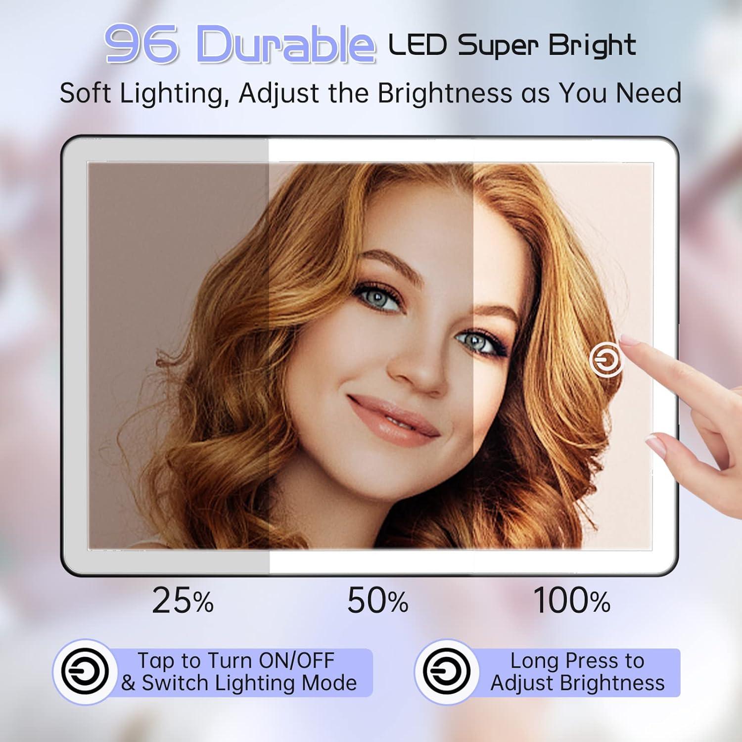 imageFUNTOUCH Rechargeable Lighted Mirrors for Makeup 2000mAh 10X Magnification3 Color Lighting Portable Tabletop Cosmetic Make Up Mirror 360 Rotation Led Light up Mirrors with StorageWhiteBlack Large