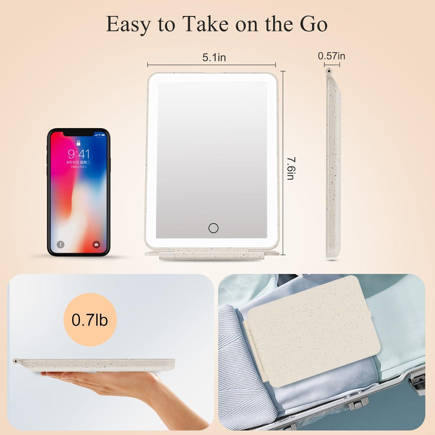 imageFUNTOUCH Rechargeable Travel Makeup Mirror with Lights and 10X Magnifying Mirrors Portable Lighted Vanity Mirror with 80 Led2000mAh Battery3 Color LightingTouch DimmingTabletop Light up MirrorStraw Color