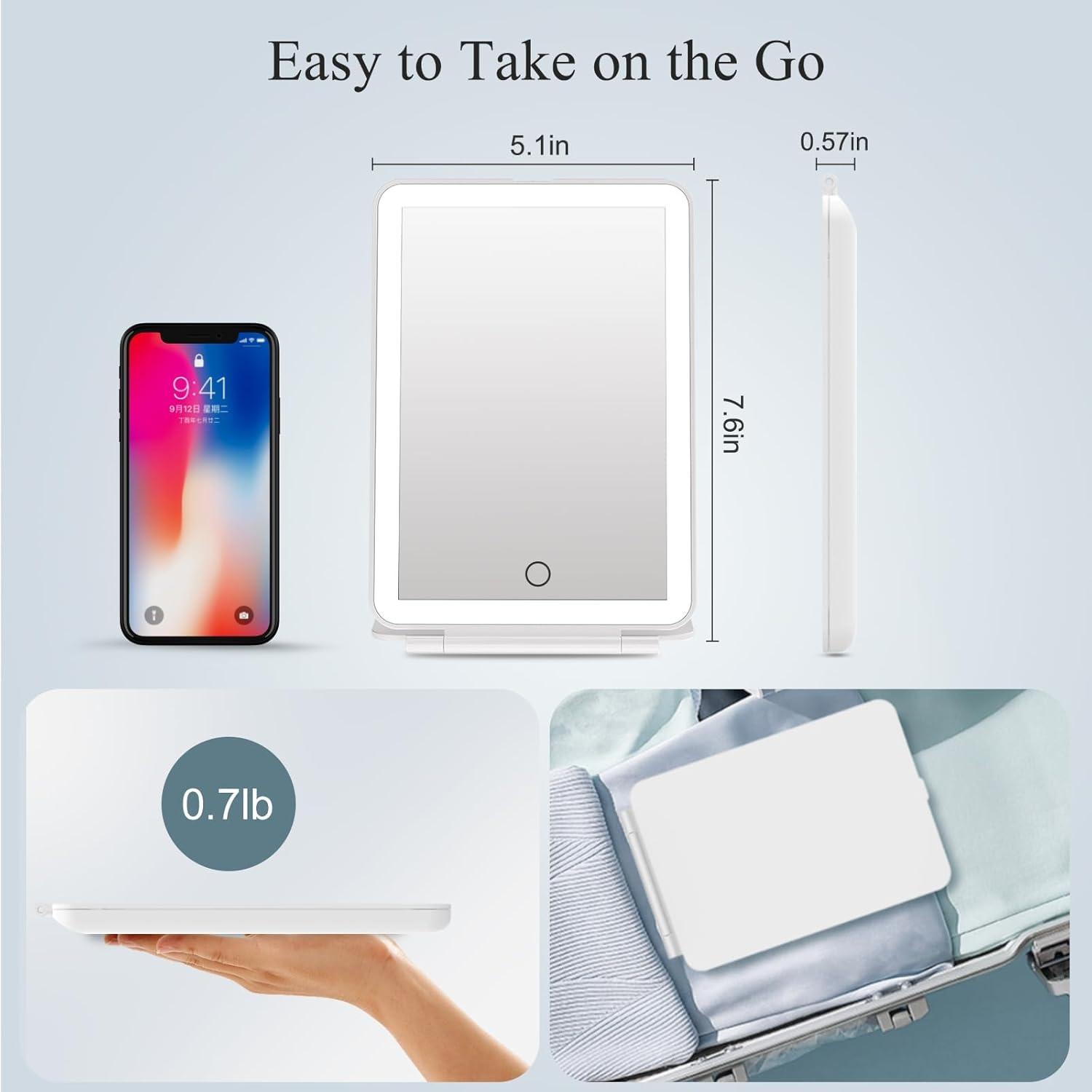 imageFUNTOUCH Rechargeable Travel Makeup Mirror with Lights and 10X Magnifying Mirrors Portable Lighted Vanity Mirror with 80 Led2000mAh Battery3 Color LightingTouch DimmingTabletop Light up MirrorWhite