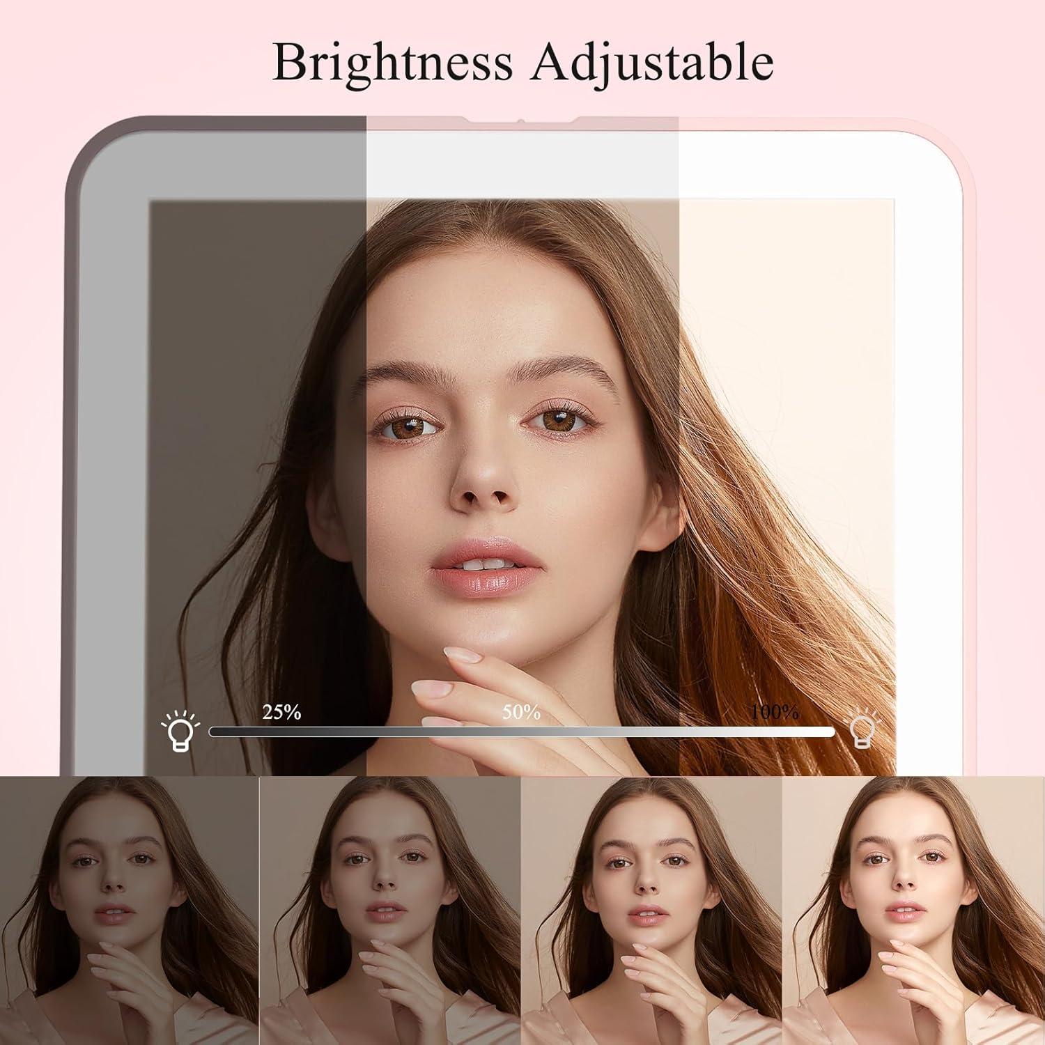 imageFUNTOUCH Rechargeable Travel Makeup Mirror with Lights and 10X Magnifying Mirrors Portable Lighted Vanity Mirror with 80 Led2000mAh Battery3 Color LightingTouch DimmingTabletop Light up MirrorPink
