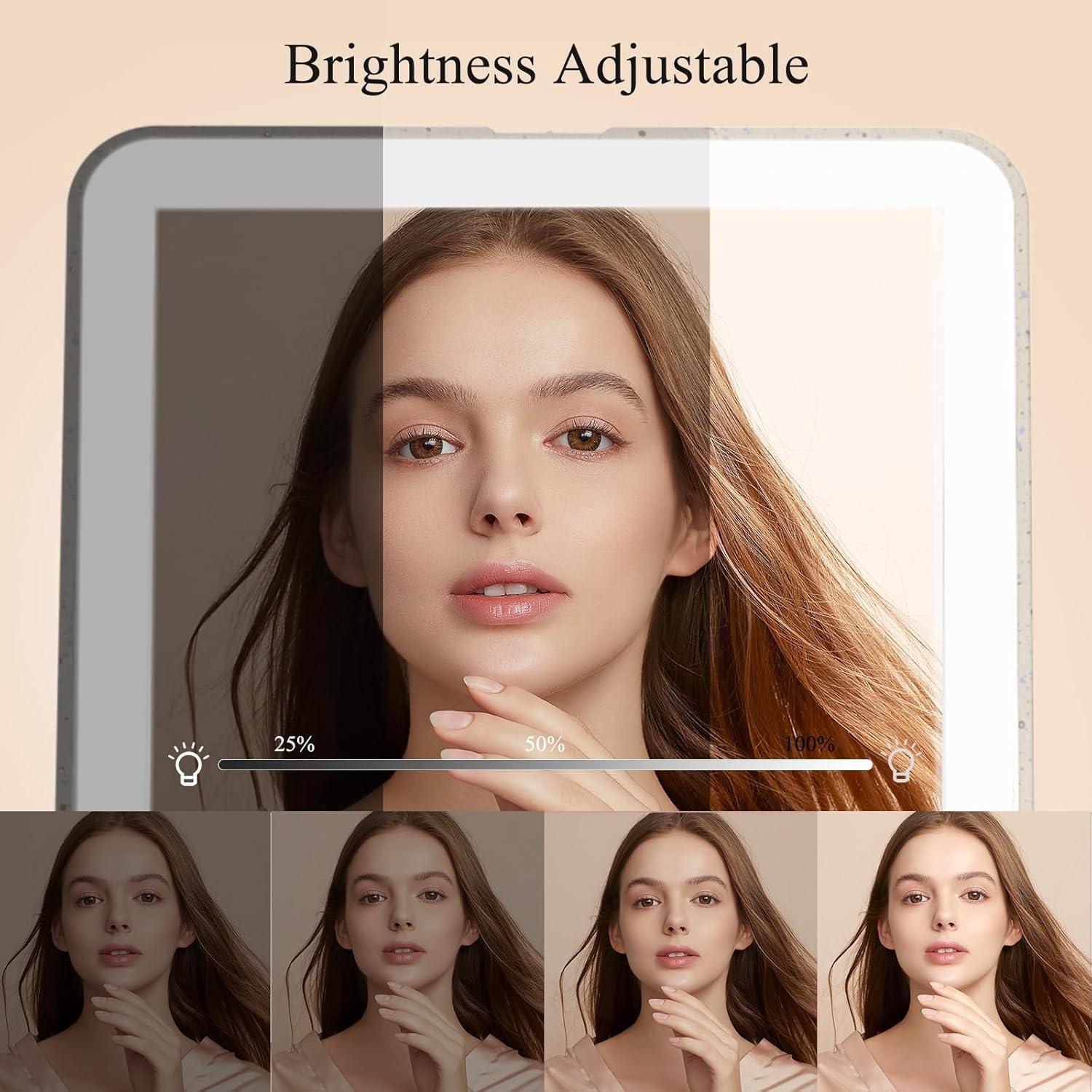 imageFUNTOUCH Rechargeable Travel Makeup Mirror with Lights and 10X Magnifying Mirrors Portable Lighted Vanity Mirror with 80 Led2000mAh Battery3 Color LightingTouch DimmingTabletop Light up MirrorStraw Color