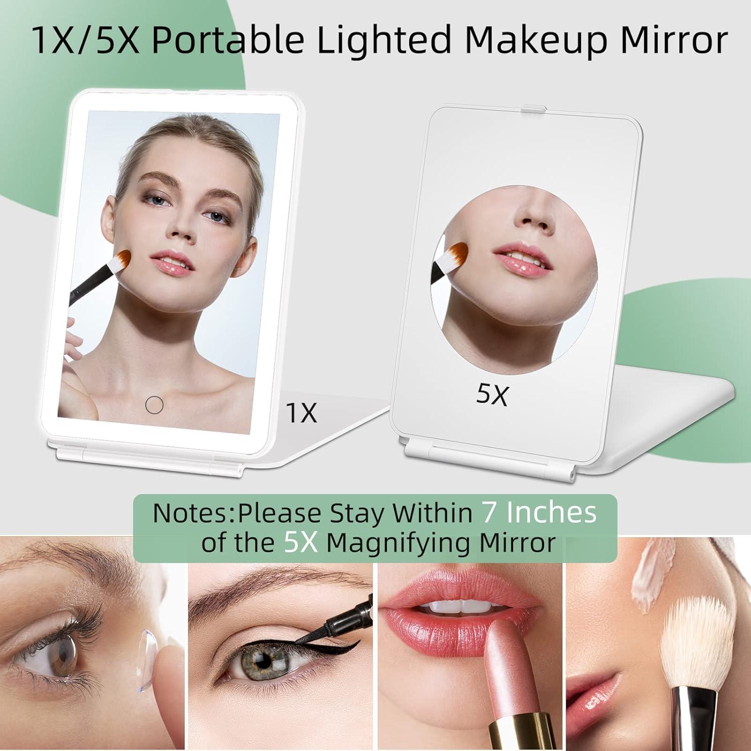imageFUNTOUCH Rechargeable Travel Makeup Mirror with Lights and 10X Magnifying Mirrors Portable Lighted Vanity Mirror with 80 Led2000mAh Battery3 Color LightingTouch DimmingTabletop Light up MirrorBright White
