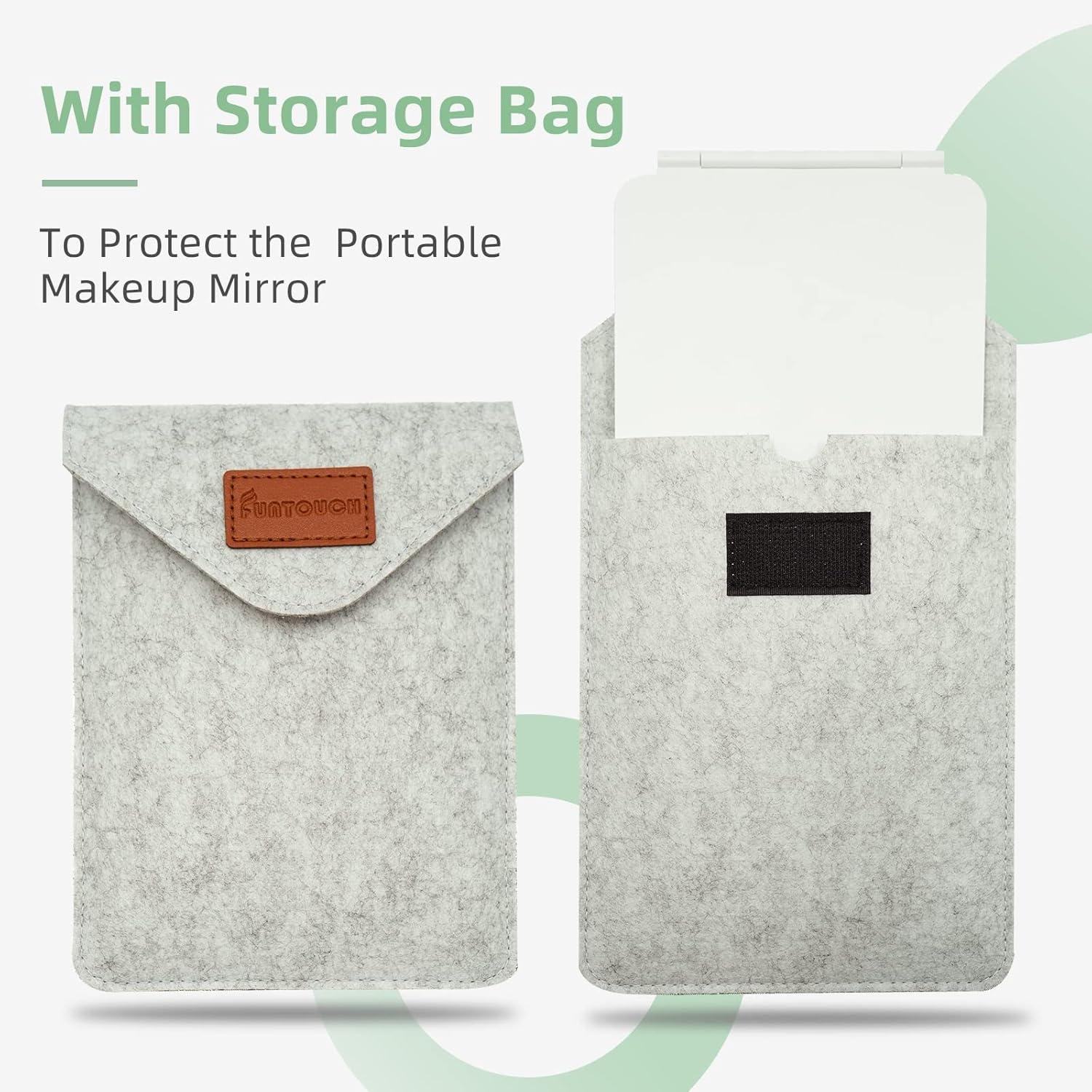 imageFUNTOUCH Rechargeable Travel Makeup Mirror with Lights and 10X Magnifying Mirrors Portable Lighted Vanity Mirror with 80 Led2000mAh Battery3 Color LightingTouch DimmingTabletop Light up MirrorCeramic White