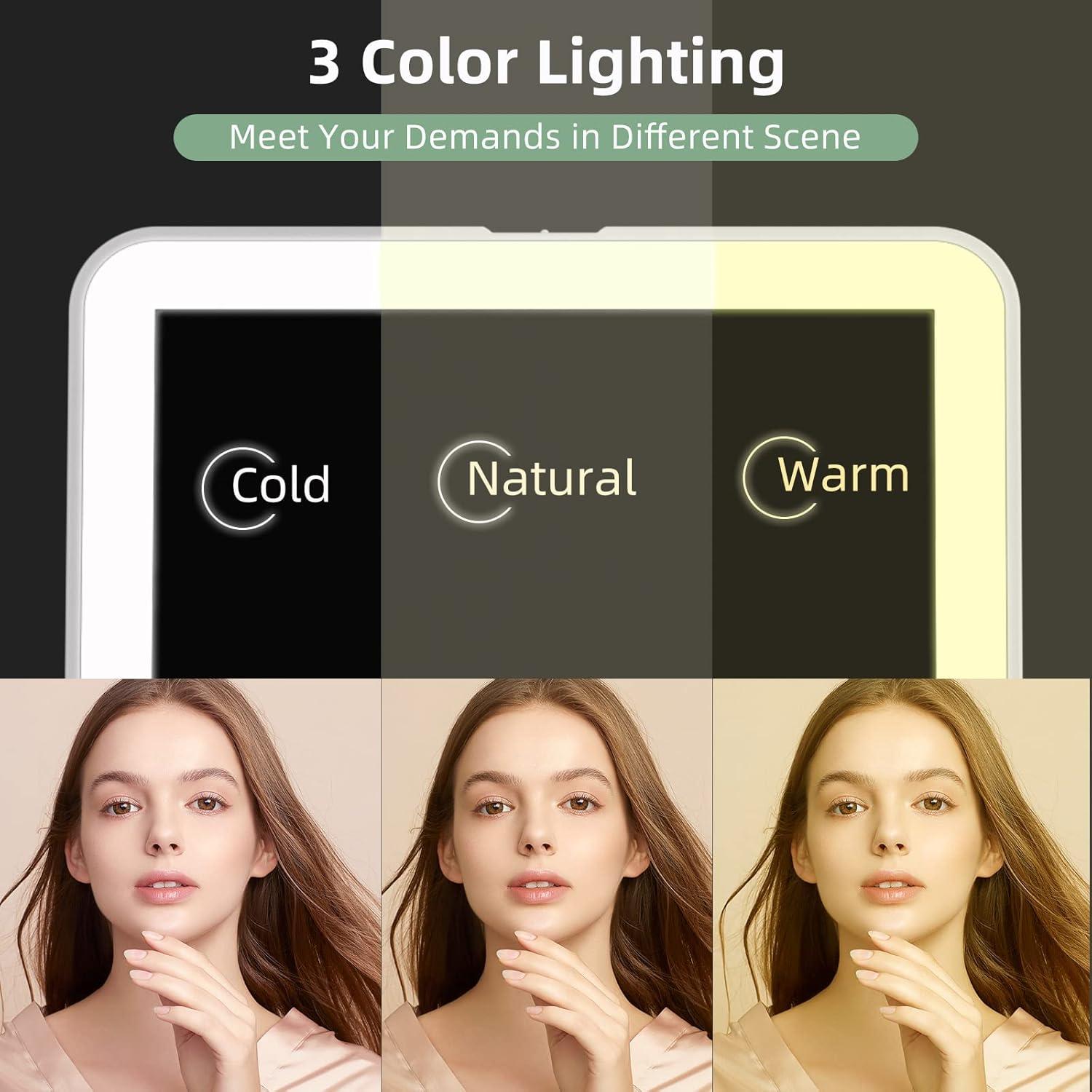 imageFUNTOUCH Rechargeable Travel Makeup Mirror with Lights and 10X Magnifying Mirrors Portable Lighted Vanity Mirror with 80 Led2000mAh Battery3 Color LightingTouch DimmingTabletop Light up MirrorCeramic White