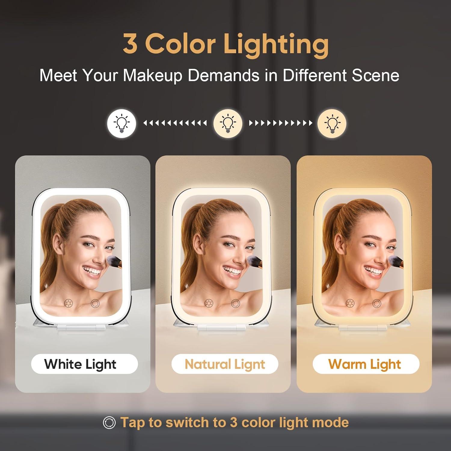 imageFUNTOUCH Rechargeable Travel Makeup Mirror with Lights and 10X Magnifying Mirrors Portable Lighted Vanity Mirror with 80 Led2000mAh Battery3 Color LightingTouch DimmingTabletop Light up MirrorPearl White