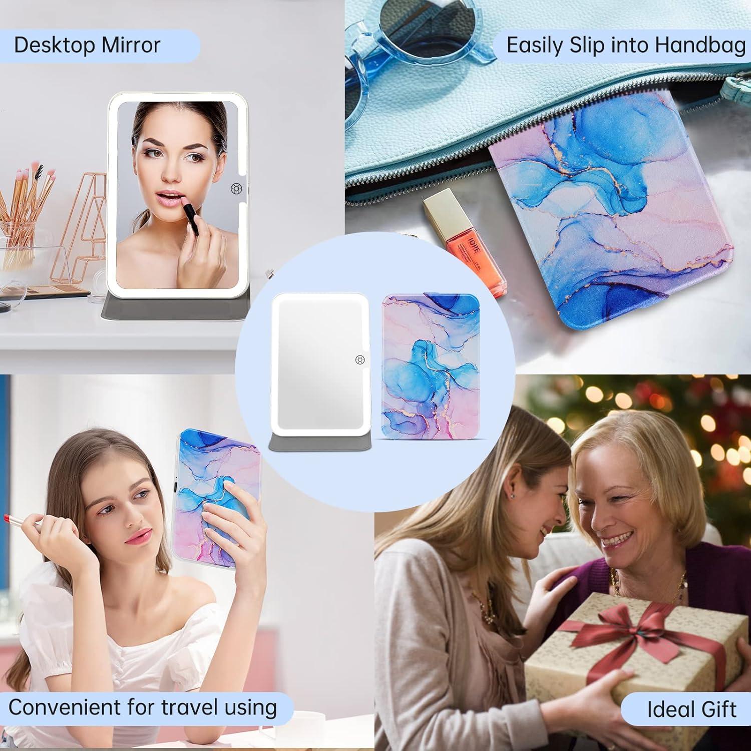 imageFUNTOUCH Rechargeable Travel Makeup Mirror with Lights and 10X Magnifying Mirrors Portable Lighted Vanity Mirror with 80 Led2000mAh Battery3 Color LightingTouch DimmingTabletop Light up MirrorColorful