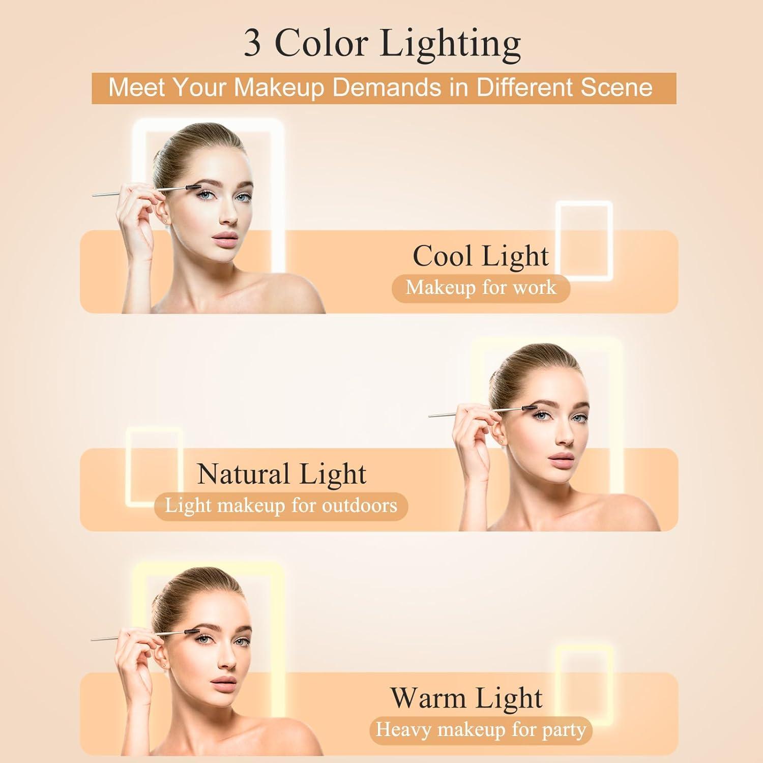 imageFUNTOUCH Rechargeable Travel Makeup Mirror with Lights and 10X Magnifying Mirrors Portable Lighted Vanity Mirror with 80 Led2000mAh Battery3 Color LightingTouch DimmingTabletop Light up MirrorStraw Color