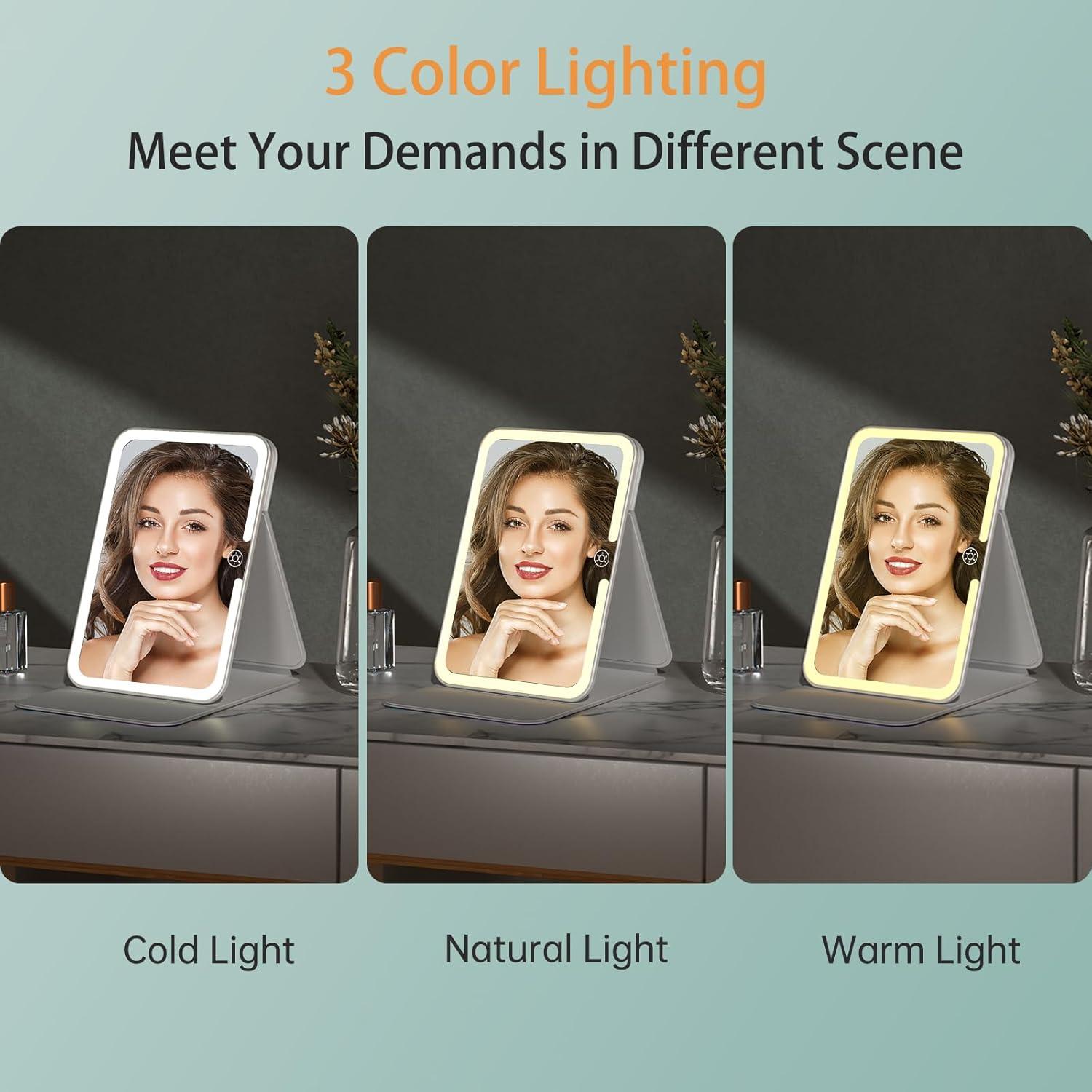 imageFUNTOUCH Rechargeable Travel Makeup Mirror with Lights and 10X Magnifying Mirrors Portable Lighted Vanity Mirror with 80 Led2000mAh Battery3 Color LightingTouch DimmingTabletop Light up MirrorFlower