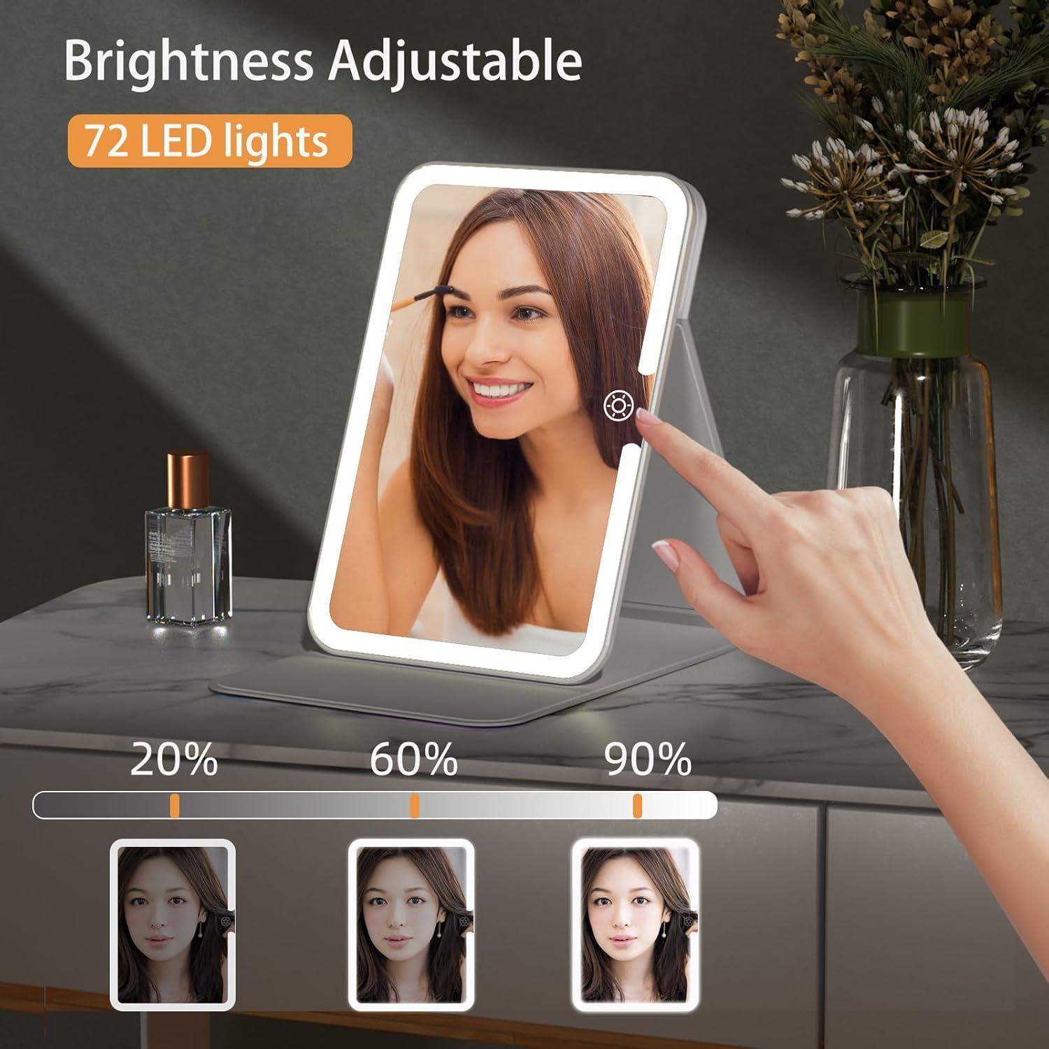 imageFUNTOUCH Rechargeable Travel Makeup Mirror with Lights and 10X Magnifying Mirrors Portable Lighted Vanity Mirror with 80 Led2000mAh Battery3 Color LightingTouch DimmingTabletop Light up MirrorFlower