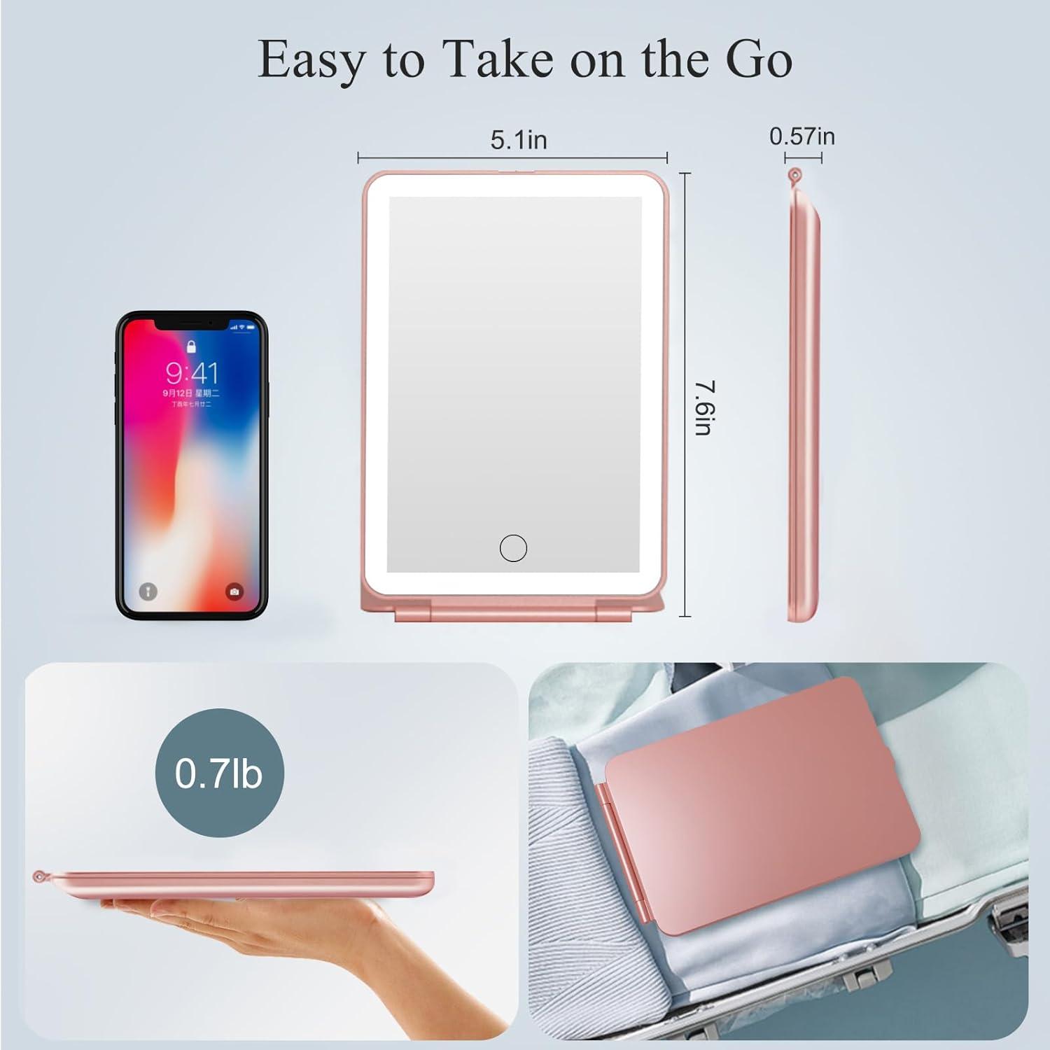 imageFUNTOUCH Rechargeable Travel Makeup Mirror with Lights and 10X Magnifying Mirrors Portable Lighted Vanity Mirror with 80 Led2000mAh Battery3 Color LightingTouch DimmingTabletop Light up MirrorRose Gold