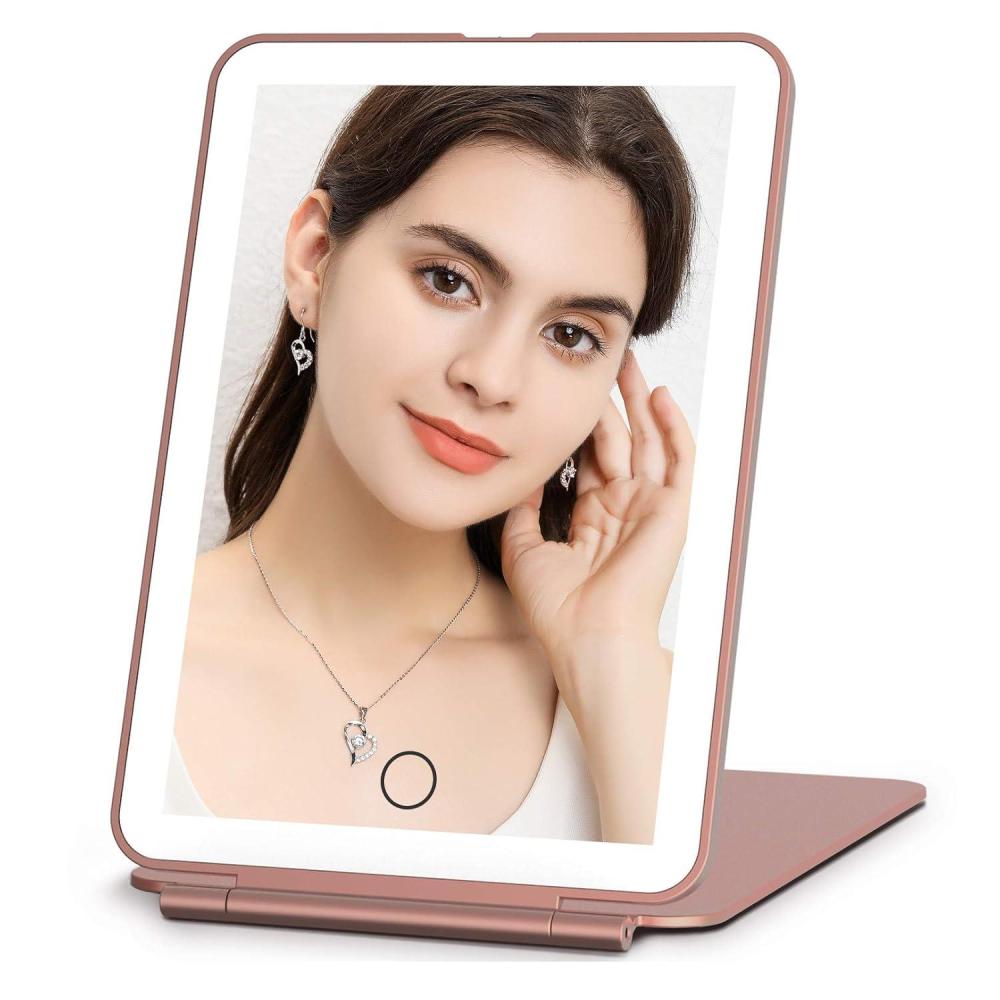 imageFUNTOUCH Rechargeable Travel Makeup Mirror with Lights and 10X Magnifying Mirrors Portable Lighted Vanity Mirror with 80 Led2000mAh Battery3 Color LightingTouch DimmingTabletop Light up MirrorRose Gold