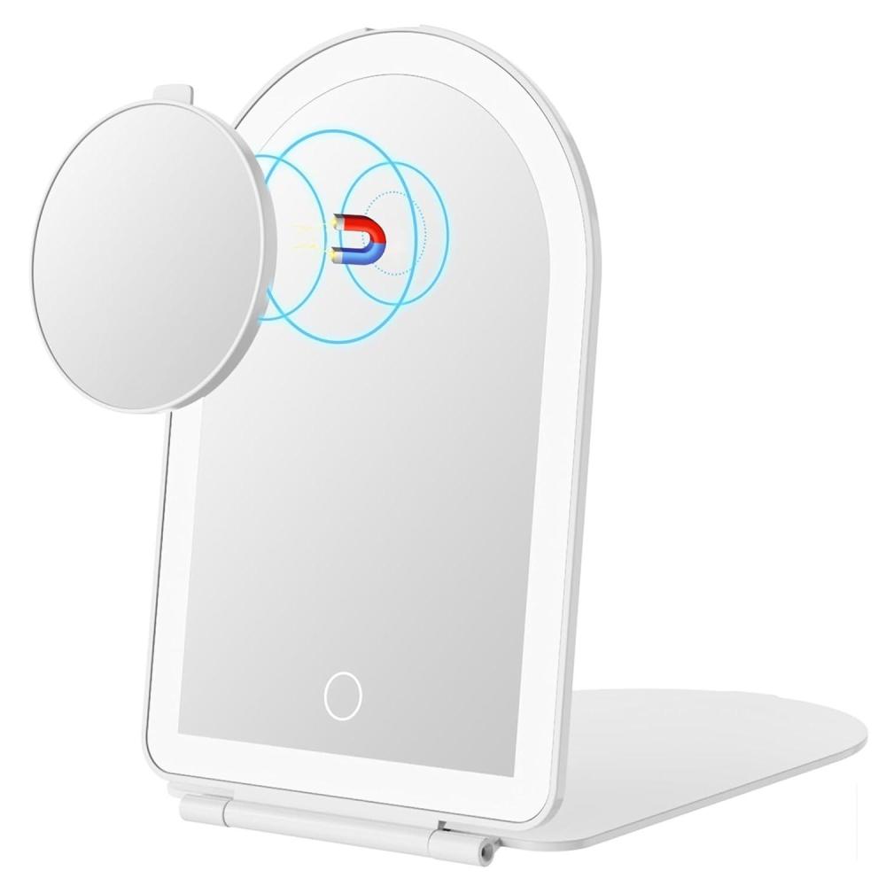 imageFUNTOUCH Rechargeable Travel Makeup Mirror with Lights and 10X Magnifying Mirrors Portable Lighted Vanity Mirror with 80 Led2000mAh Battery3 Color LightingTouch DimmingTabletop Light up MirrorMilky White