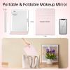 imageFUNTOUCH 2500mAh Large Rechargeable Travel Makeup Mirror with Light Portable Makeup Mirror with 10X Magnifying Mirror 3 Lighting Modes Tabletop Folding Travel Mirror with PU Leather Cover WhitePink With Pu Cover
