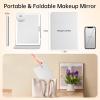 imageFUNTOUCH 2500mAh Large Rechargeable Travel Makeup Mirror with Light Portable Makeup Mirror with 10X Magnifying Mirror 3 Lighting Modes Tabletop Folding Travel Mirror with PU Leather Cover WhiteWhite With Pu Cover
