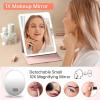 imageFUNTOUCH 2500mAh Large Rechargeable Travel Makeup Mirror with Light Portable Makeup Mirror with 10X Magnifying Mirror 3 Lighting Modes Tabletop Folding Travel Mirror with PU Leather Cover WhitePink With Pu Cover