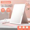 imageFUNTOUCH 2500mAh Large Rechargeable Travel Makeup Mirror with Light Portable Makeup Mirror with 10X Magnifying Mirror 3 Lighting Modes Tabletop Folding Travel Mirror with PU Leather Cover WhitePink With Pu Cover