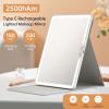 imageFUNTOUCH 2500mAh Large Rechargeable Travel Makeup Mirror with Light Portable Makeup Mirror with 10X Magnifying Mirror 3 Lighting Modes Tabletop Folding Travel Mirror with PU Leather Cover WhiteWhite With Pu Cover