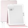 imageFUNTOUCH 2500mAh Large Rechargeable Travel Makeup Mirror with Light Portable Makeup Mirror with 10X Magnifying Mirror 3 Lighting Modes Tabletop Folding Travel Mirror with PU Leather Cover WhitePink With Pu Cover