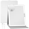 imageFUNTOUCH 2500mAh Large Rechargeable Travel Makeup Mirror with Light Portable Makeup Mirror with 10X Magnifying Mirror 3 Lighting Modes Tabletop Folding Travel Mirror with PU Leather Cover WhiteWhite With Pu Cover