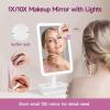 imageFUNTOUCH Rechargeable Lighted Mirrors for Makeup 2000mAh 10X Magnification3 Color Lighting Portable Tabletop Cosmetic Make Up Mirror 360 Rotation Led Light up Mirrors with StorageWhiteWhite Small