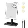 imageFUNTOUCH Rechargeable Lighted Mirrors for Makeup 2000mAh 10X Magnification3 Color Lighting Portable Tabletop Cosmetic Make Up Mirror 360 Rotation Led Light up Mirrors with StorageWhiteBlack Small