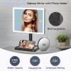 imageFUNTOUCH Rechargeable Lighted Mirrors for Makeup 2000mAh 10X Magnification3 Color Lighting Portable Tabletop Cosmetic Make Up Mirror 360 Rotation Led Light up Mirrors with StorageWhiteBlack Large