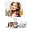 imageFUNTOUCH Rechargeable Lighted Mirrors for Makeup 2000mAh 10X Magnification3 Color Lighting Portable Tabletop Cosmetic Make Up Mirror 360 Rotation Led Light up Mirrors with StorageWhiteWhite Large