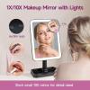 imageFUNTOUCH Rechargeable Lighted Mirrors for Makeup 2000mAh 10X Magnification3 Color Lighting Portable Tabletop Cosmetic Make Up Mirror 360 Rotation Led Light up Mirrors with StorageWhiteBlack Small