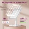 imageFUNTOUCH Rechargeable Lighted Mirrors for Makeup 2000mAh 10X Magnification3 Color Lighting Portable Tabletop Cosmetic Make Up Mirror 360 Rotation Led Light up Mirrors with StorageWhiteWhite Small