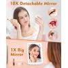 imageFUNTOUCH Rechargeable Travel Makeup Mirror with Lights and 10X Magnifying Mirrors Portable Lighted Vanity Mirror with 80 Led2000mAh Battery3 Color LightingTouch DimmingTabletop Light up MirrorSnow White With 10x Mirror