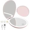 imageFUNTOUCH 10X Magnifying Travel Makeup Mirror with Light Led Compact Mirrors with Light Lighted Small 1x 10x Magnifying Mirror 2Sided Light up Pocket Portable Mirror 3 Color LightingPink