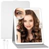 imageFUNTOUCH 2500mAh Large Rechargeable Travel Makeup Mirror with Light Portable Makeup Mirror with 10X Magnifying Mirror 3 Lighting Modes Tabletop Folding Travel Mirror with PU Leather Cover WhiteWhite With Pu Cover