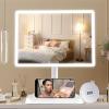 imageFUNTOUCH Rechargeable Lighted Mirrors for Makeup 2000mAh 10X Magnification3 Color Lighting Portable Tabletop Cosmetic Make Up Mirror 360 Rotation Led Light up Mirrors with StorageWhiteWhite Large