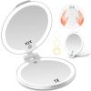 imageFUNTOUCH Travel Mirror with Light 1X10X Double Sided Magnification Makeup Vanity Mirror with 3 Color Setting Chargeable Foldable Portable Travel Essential Vanity Mirror with BagWhite3 Color