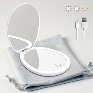 imageFUNTOUCH 10X Magnifying Travel Makeup Mirror with Light Led Compact Mirrors with Light Lighted Small 1x 10x Magnifying Mirror 2Sided Light up Pocket Portable Mirror 3 Color LightingWhite With Pocket