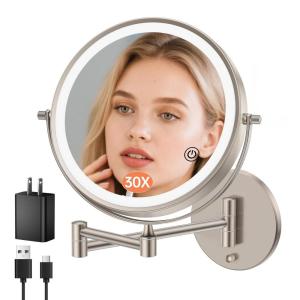 imageFUNTOUCH 9quot 1X30X Wall Mounted Lighted Makeup Mirror 4500mAh Rechargeable Double Sided Magnifying Mirror with Light 3 Color LightsTouch Dimmable 360 Rotation Extended Arm for BathroomBlackNickel