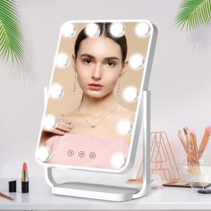 imageFUNTOUCH Hollywood Makeup Vanity Mirror with Lights 12 LED Dimmable Bulbs 3 Color Lighting Smart Touch Control 360 Rotation White 185quotL x 142quotW Tabletop Mount