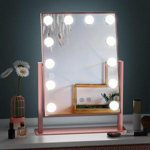 imageFUNTOUCH Hollywood Vanity Mirror with Lights Large Lighted Makeup Mirror 3 Colors 12 Dimmable Led Bulbs Smart Touch Control 360 Rotation Light up Cosmetic Mirroor Tabletop Vanity Mirrors Rose Gold
