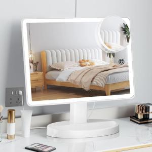 imageFUNTOUCH Large Lighted Makeup Mirror with Lights Light Up Mirror with Small 10x Magnification for Desk 360Rotation Touch ScreenBrightness Adjustable Tabletop Cosmetic Vanity Make Up Mirror3 Color Lighting White