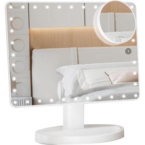 imageFUNTOUCH Large Lighted Makeup Mirror with Lights Light Up Mirror with Small 10x Magnification for Desk 360Rotation Touch ScreenBrightness Adjustable Tabletop Cosmetic Vanity Make Up MirrorWhite