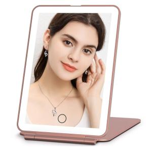 imageFUNTOUCH Rechargeable Travel Makeup Mirror with Lights and 10X Magnifying Mirrors Portable Lighted Vanity Mirror with 80 Led2000mAh Battery3 Color LightingTouch DimmingTabletop Light up MirrorRose Gold