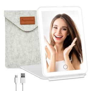 imageFUNTOUCH Rechargeable Travel Makeup Mirror with Lights and 10X Magnifying Mirrors Portable Lighted Vanity Mirror with 80 Led2000mAh Battery3 Color LightingTouch DimmingTabletop Light up MirrorCeramic White