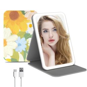 imageFUNTOUCH Rechargeable Travel Makeup Mirror with Lights and 10X Magnifying Mirrors Portable Lighted Vanity Mirror with 80 Led2000mAh Battery3 Color LightingTouch DimmingTabletop Light up MirrorFlower