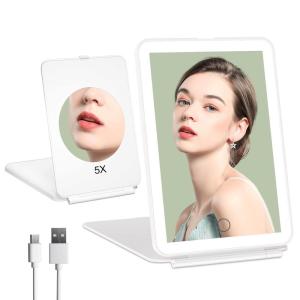 imageFUNTOUCH Rechargeable Travel Makeup Mirror with Lights and 10X Magnifying Mirrors Portable Lighted Vanity Mirror with 80 Led2000mAh Battery3 Color LightingTouch DimmingTabletop Light up MirrorBright White