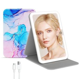 imageFUNTOUCH Rechargeable Travel Makeup Mirror with Lights and 10X Magnifying Mirrors Portable Lighted Vanity Mirror with 80 Led2000mAh Battery3 Color LightingTouch DimmingTabletop Light up MirrorColorful